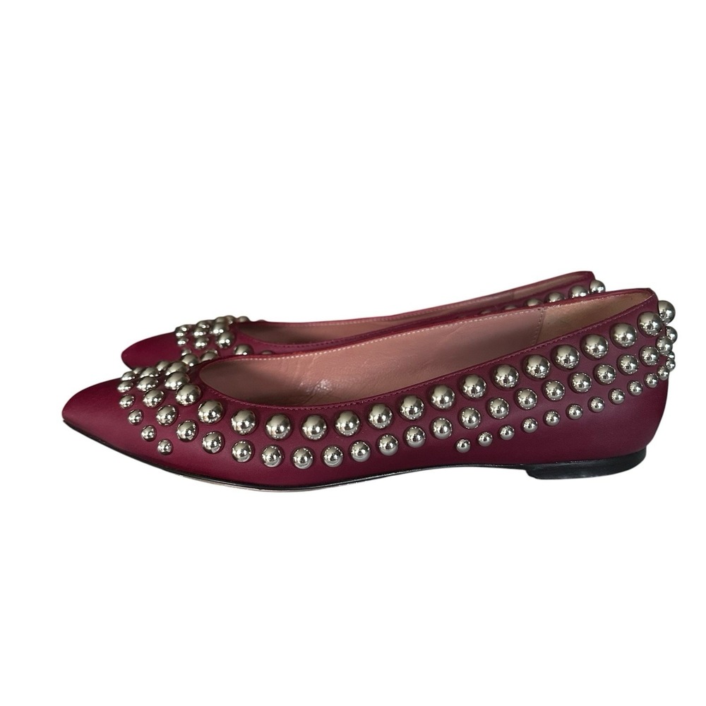 Red By Valentino Silver Studded Maroon flat Leatherβ Pointed Toe Shoe Size 7